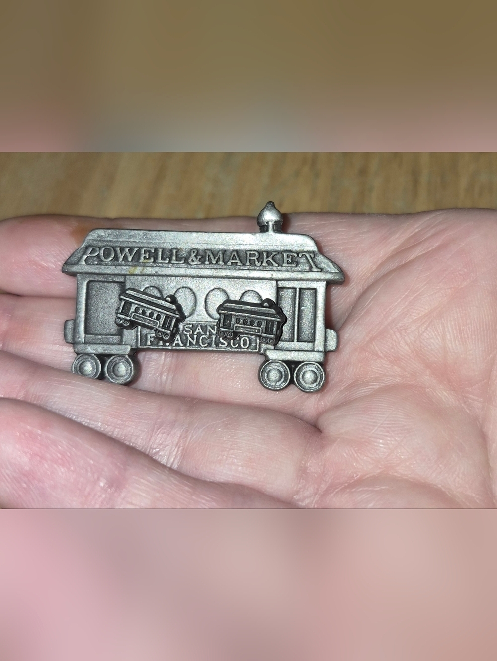 Vintage Torino Pewter San Francisco Cable Car Brooch And Earring Set